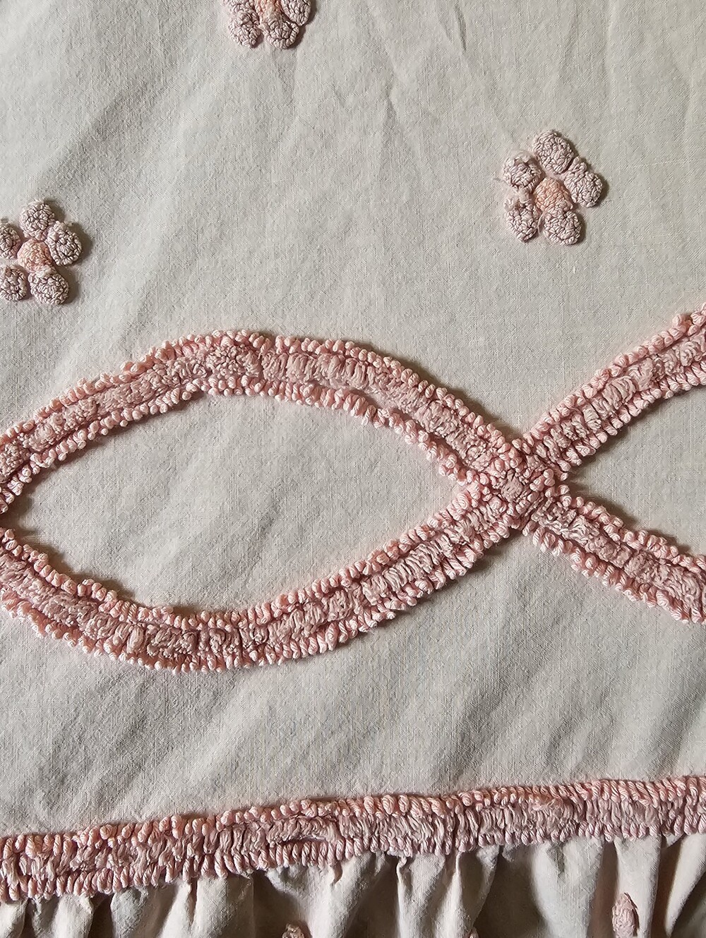 Vintage Retrac Embroidered Floral Bedspread - Rare Pink - Picture 6 of 10